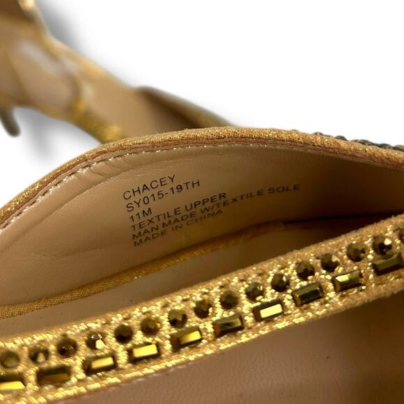 NEW Thalia Sodi Chacey Embellished T-Strap Platform Pumps Gold Size 11 Studded - Picture 11 of 12